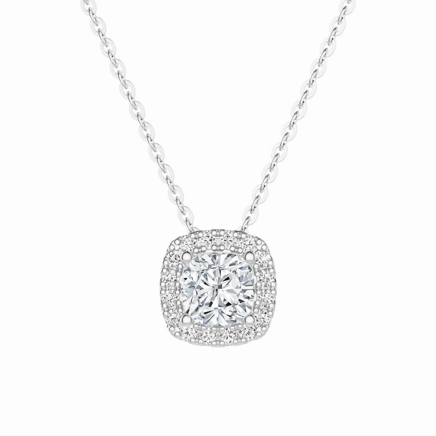 Cushion Cut Pav?? Moissanite Halo Pendant Necklace Soft Highlight Polished Style