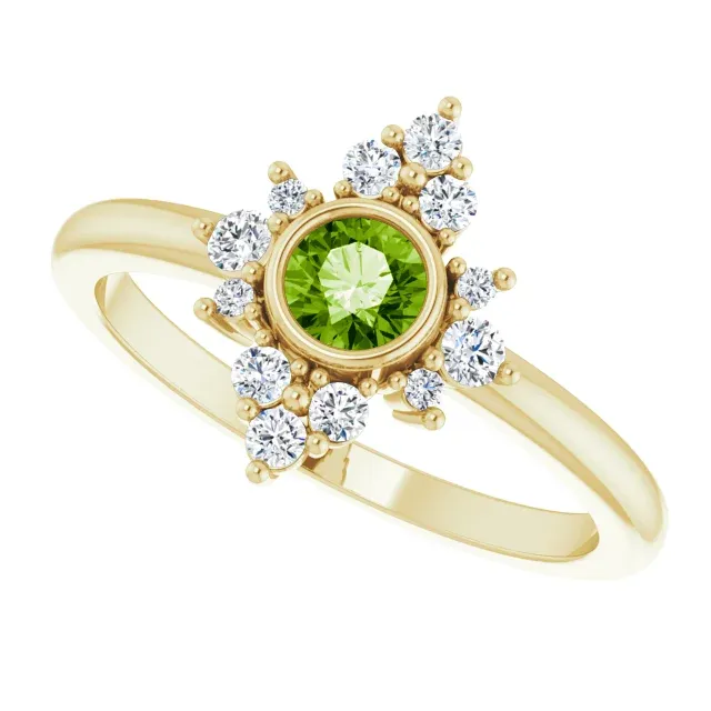 14K Yellow Peridot & 1/5 CTW Diamond Ring Evening Style Fragile Item