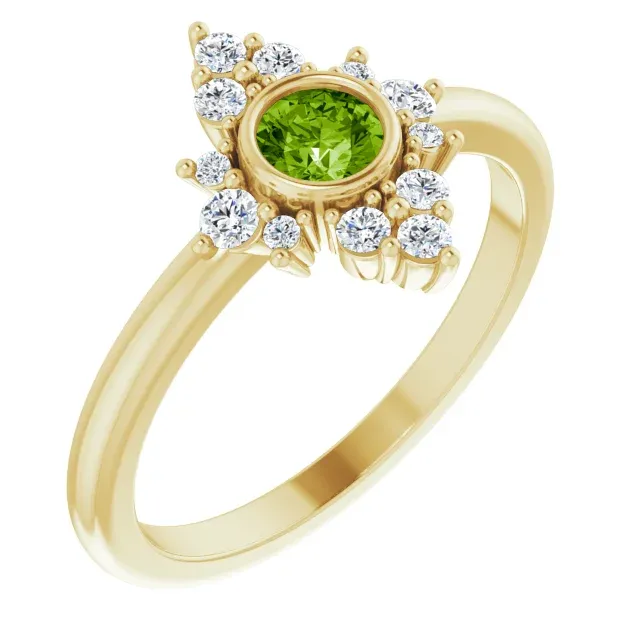 Gift For Him Durable Work 14K Yellow Peridot & 1/5 CTW Diamond Ring