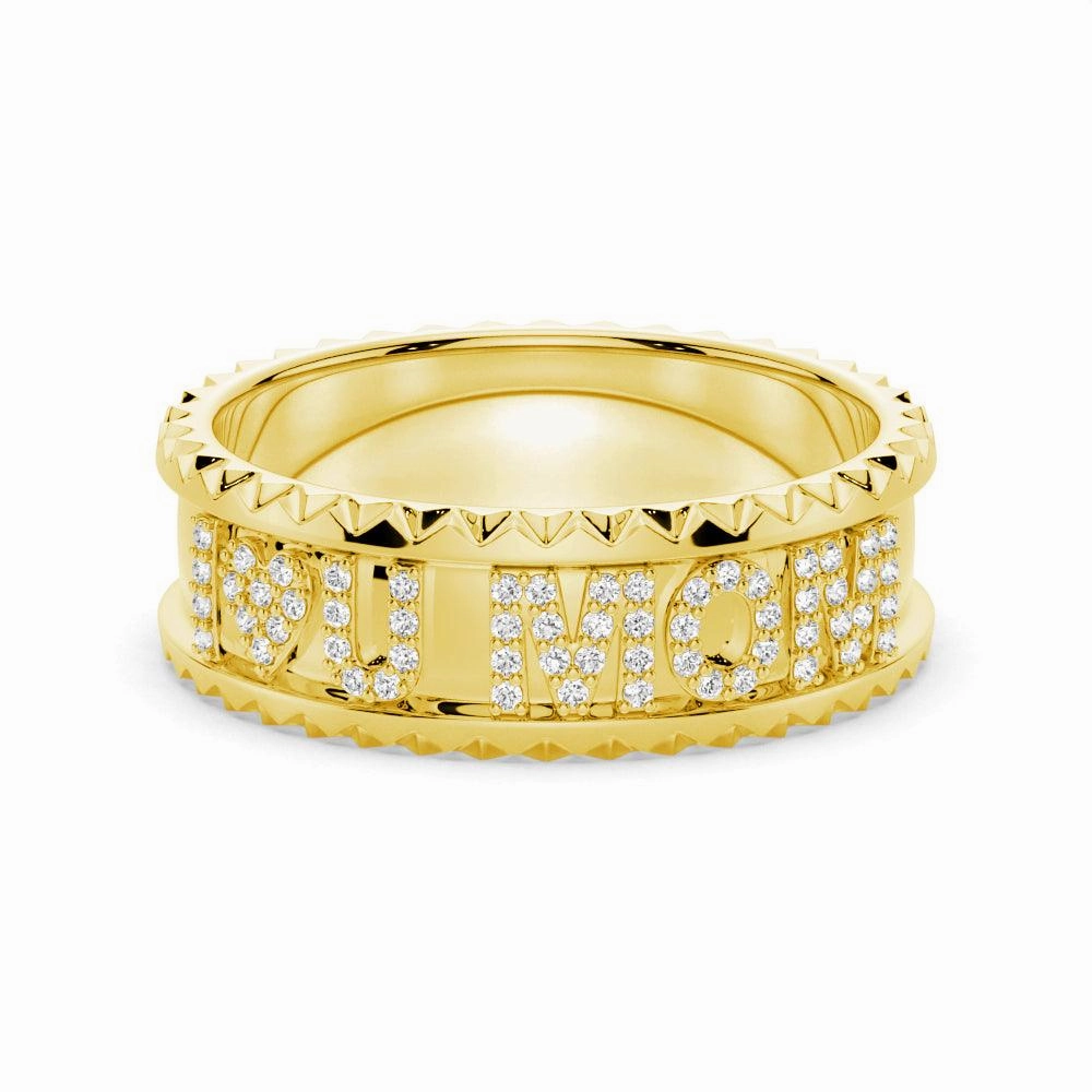 Gleaming Finish Custom Signature "I ? U MOM" Wedding Band