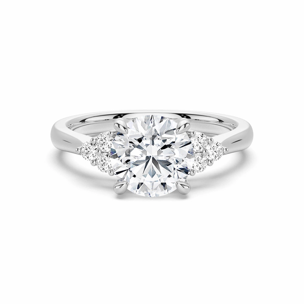 Layered Edge Round Moissanite Promise Ring with Tapered Side Accents