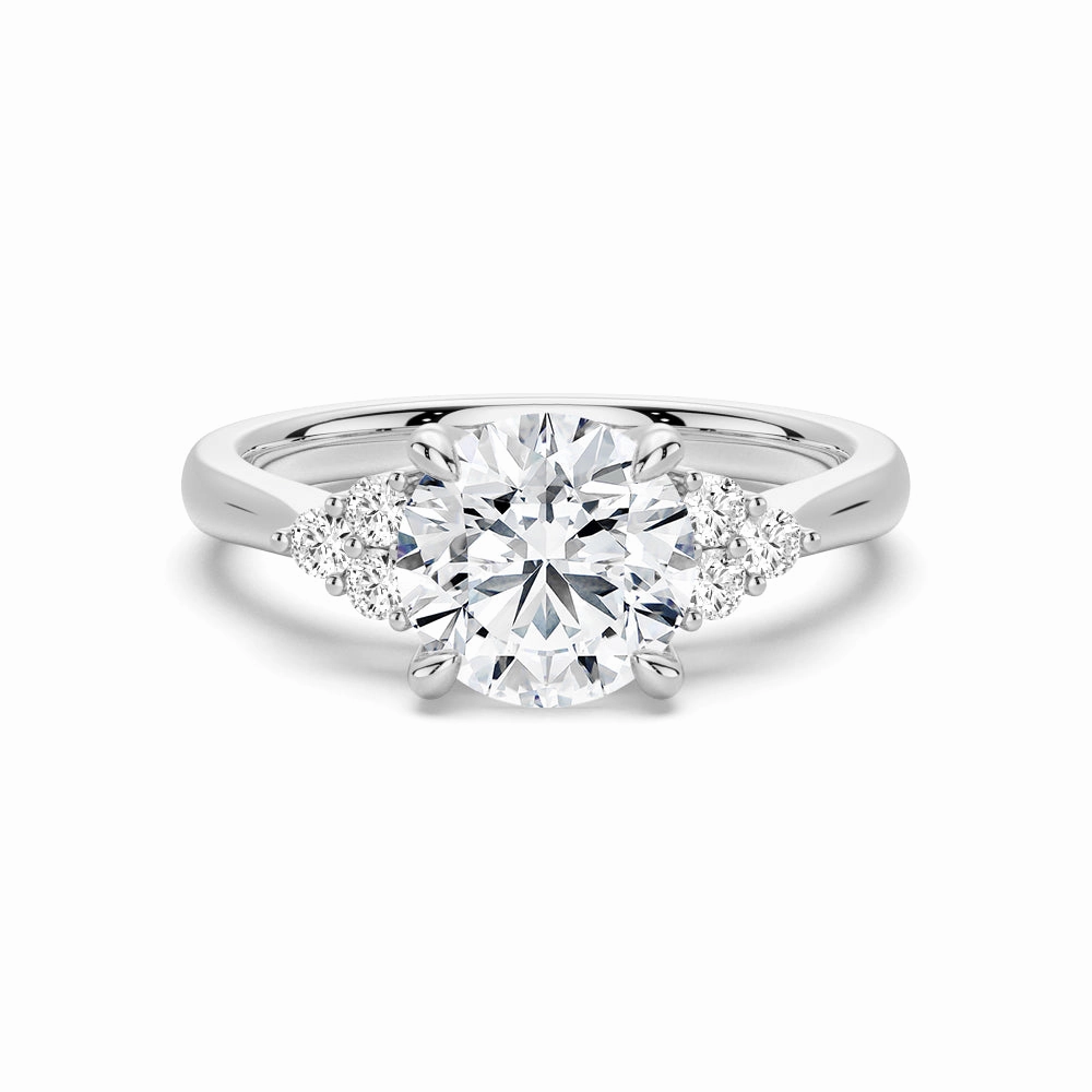 Shimmer Light Seasonal Finish Round Moissanite Promise Ring with Tapered Side Accents