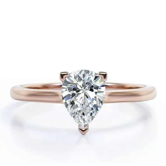 Feminine Touch Classic 1 Carat Pear Cut Moissanite Solitaire Engagement Ring