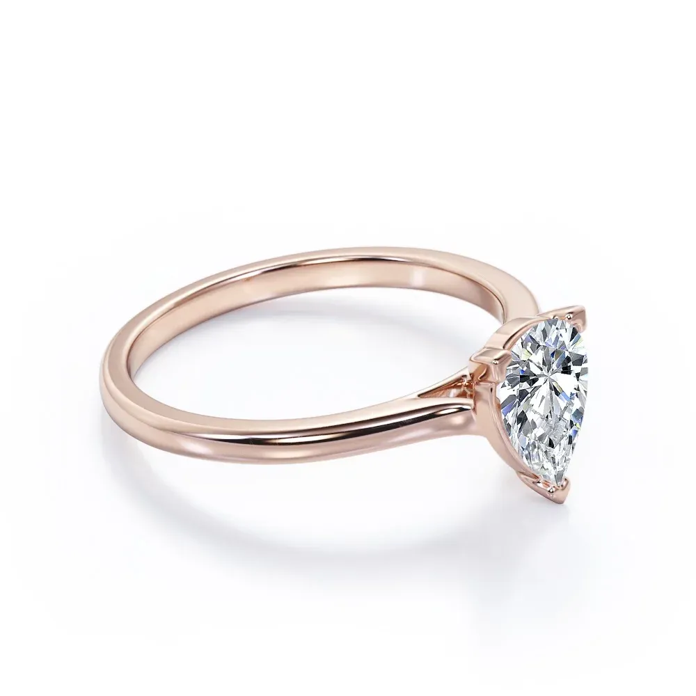 Classic 1 Carat Pear Cut Moissanite Solitaire Engagement Ring Unique Accent
