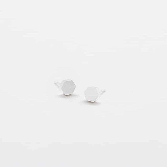 Bold Glow Silver Solid Hexagon Stud Earrings