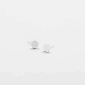 Bold Glow Silver Solid Hexagon Stud Earrings