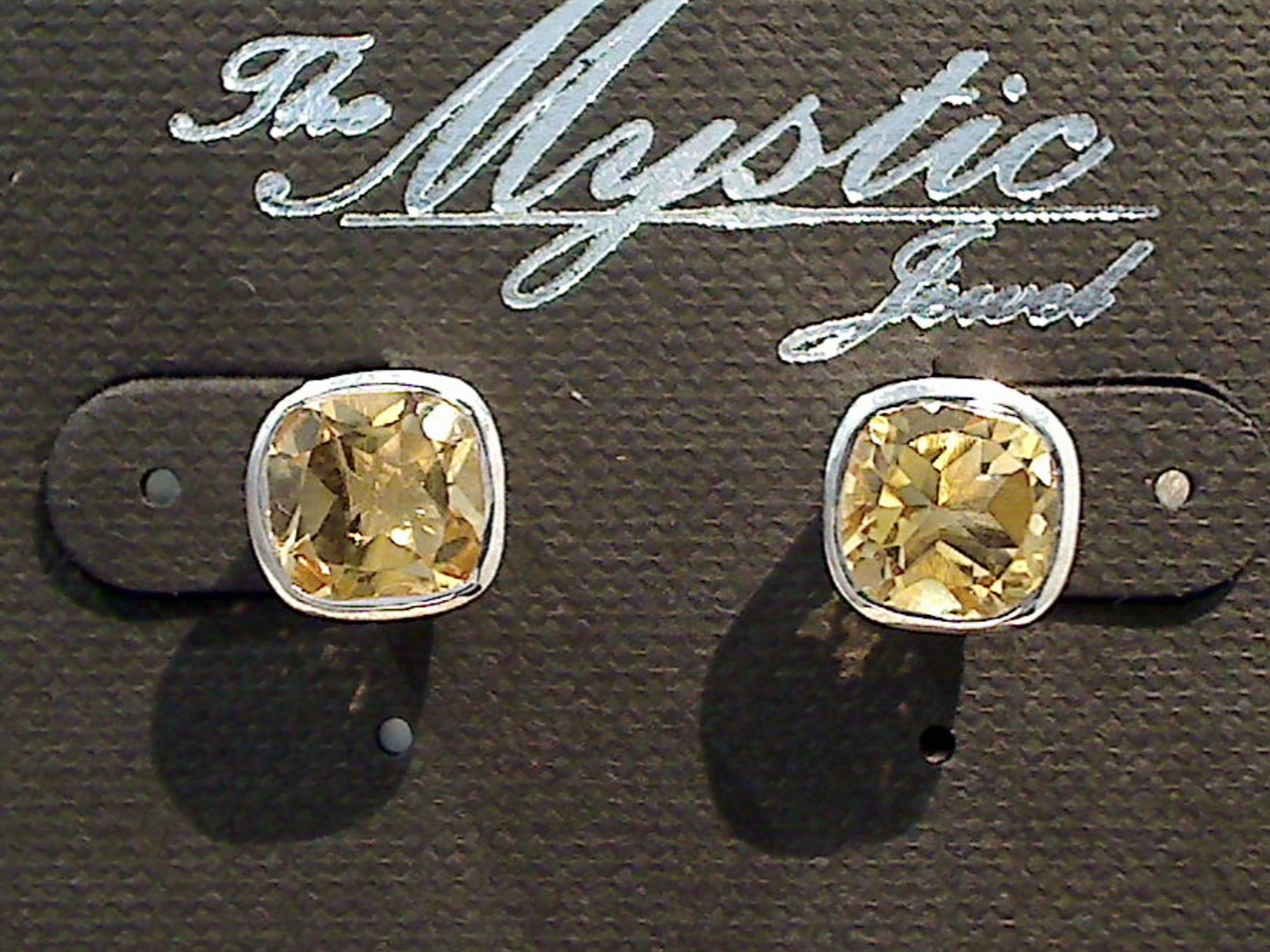Citrine, Sterling Silver Post Earrings Modern Element Futuristic Embellishment