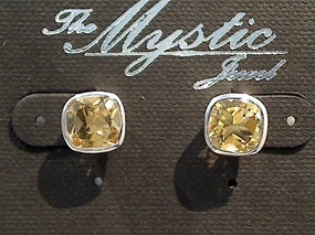 Citrine, Sterling Silver Post Earrings Modern Element Futuristic Embellishment