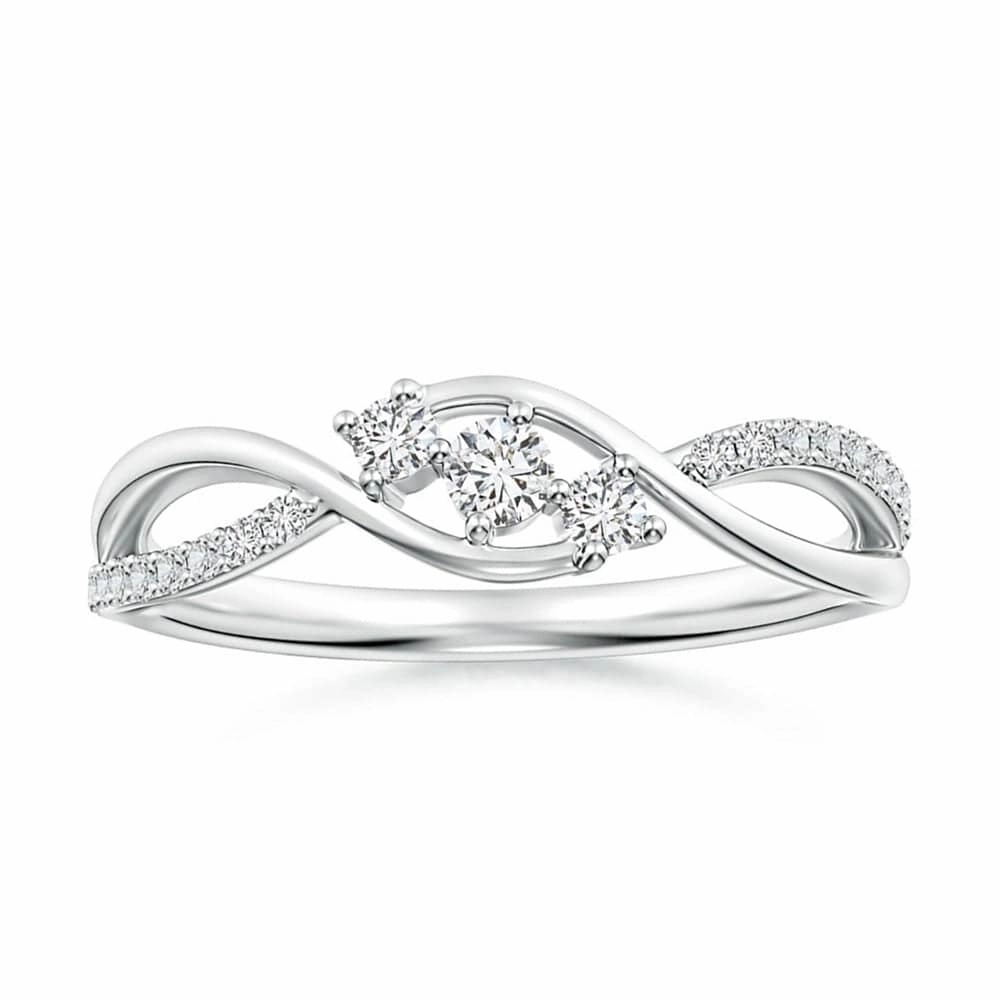 Curved Contour Handmade Beauty Infinity Twisted Band Three Stone Lab Grown Diamond Promise Ring
