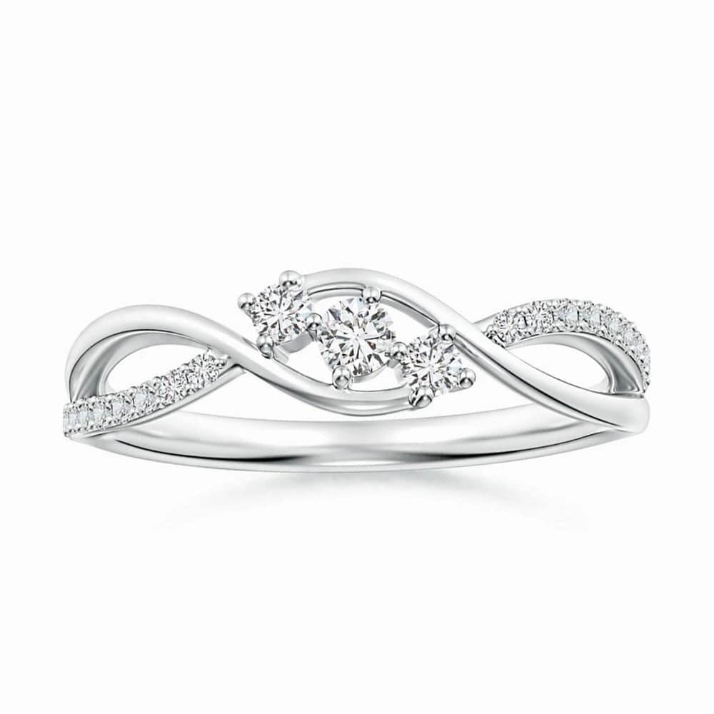 Infinity Twisted Band Three Stone Lab Grown Diamond Promise Ring Statement Ready
