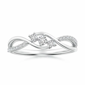 Infinity Twisted Band Three Stone Lab Grown Diamond Promise Ring Statement Ready