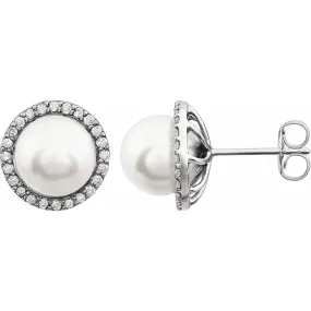 Charming Radiance 14K White 8-8.5 mm Freshwater Pearl & 1/4 CTW Diamond Earrings