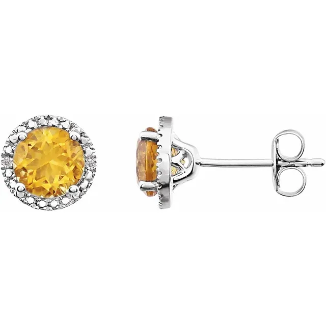 Dainty Accessory Sterling Silver Citrine & .01 CTW Diamond Earrings