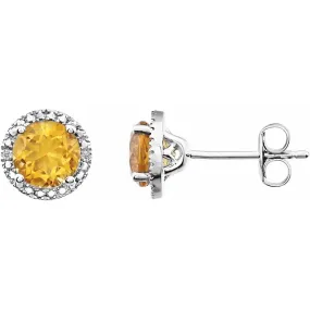 Dainty Accessory Sterling Silver Citrine & .01 CTW Diamond Earrings