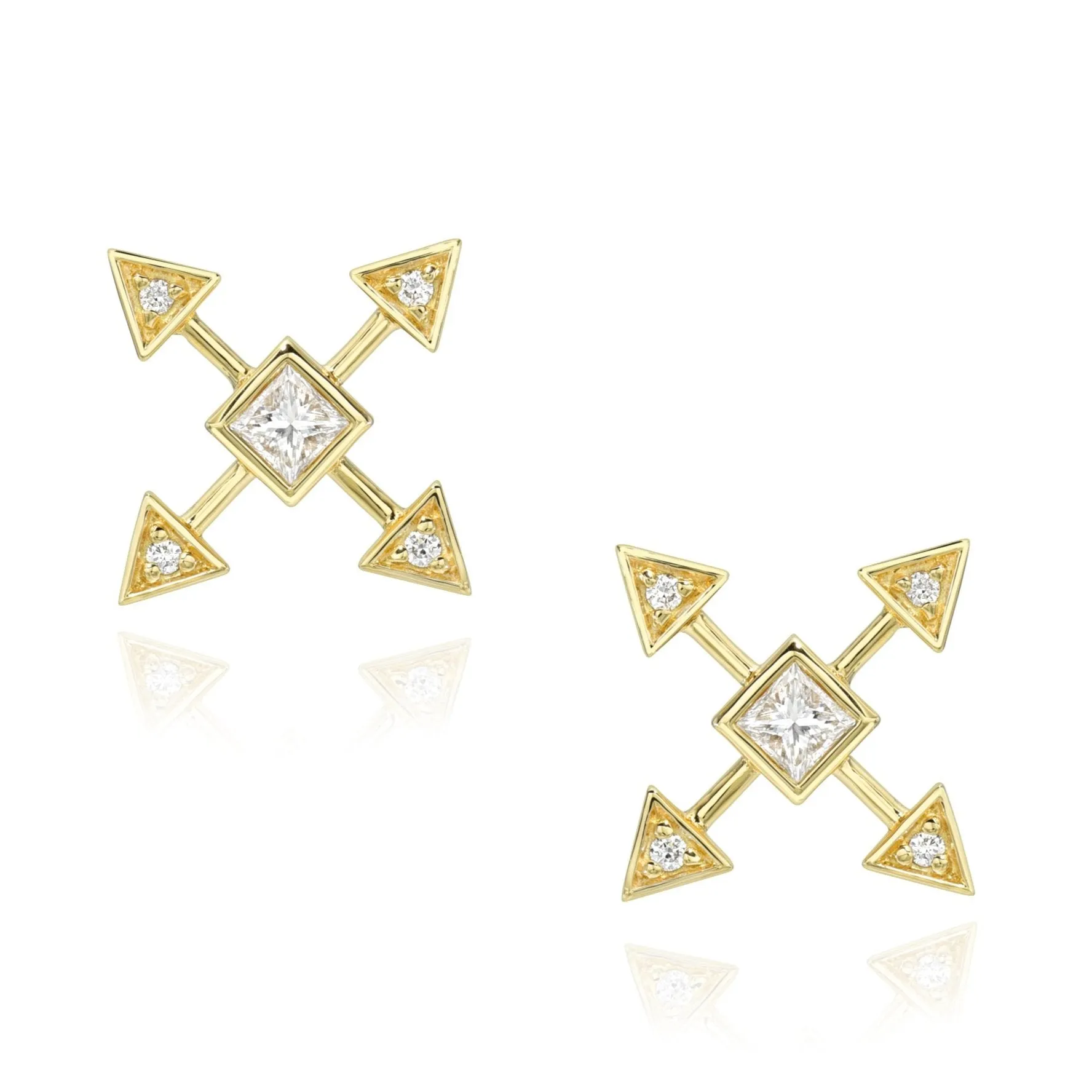 Dainty Pure Energy Post Earrings - 18k Gold   Diamonds Layered Edge