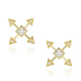Dainty Pure Energy Post Earrings - 18k Gold   Diamonds Layered Edge
