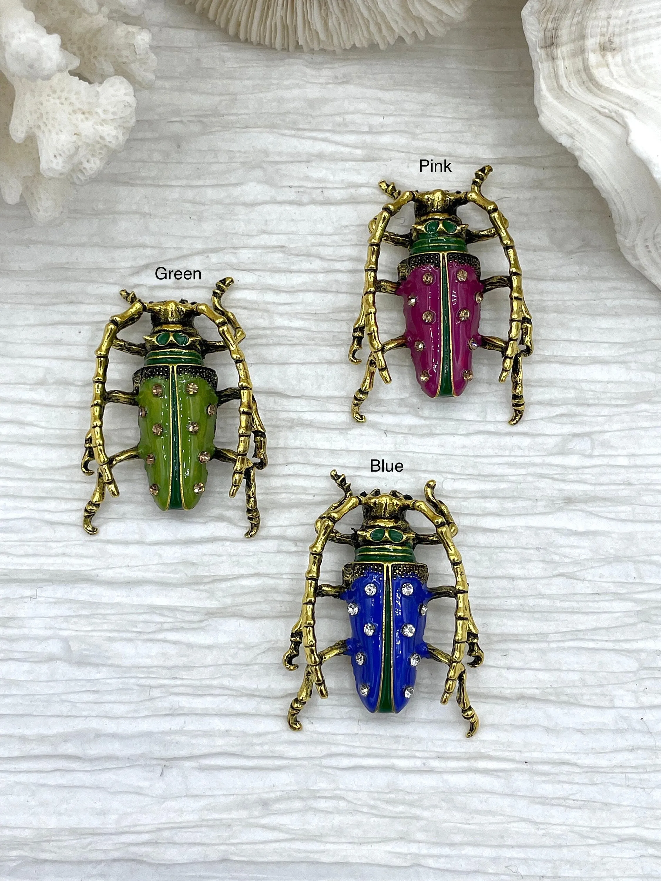 Trendy Design Spring Feature Beetle Charm/Pendant, Enamel Rhinestone Pendant, Gold 46mm Pendants, Insect Pendants,Bug Pendants, 3 colors Fast Ship