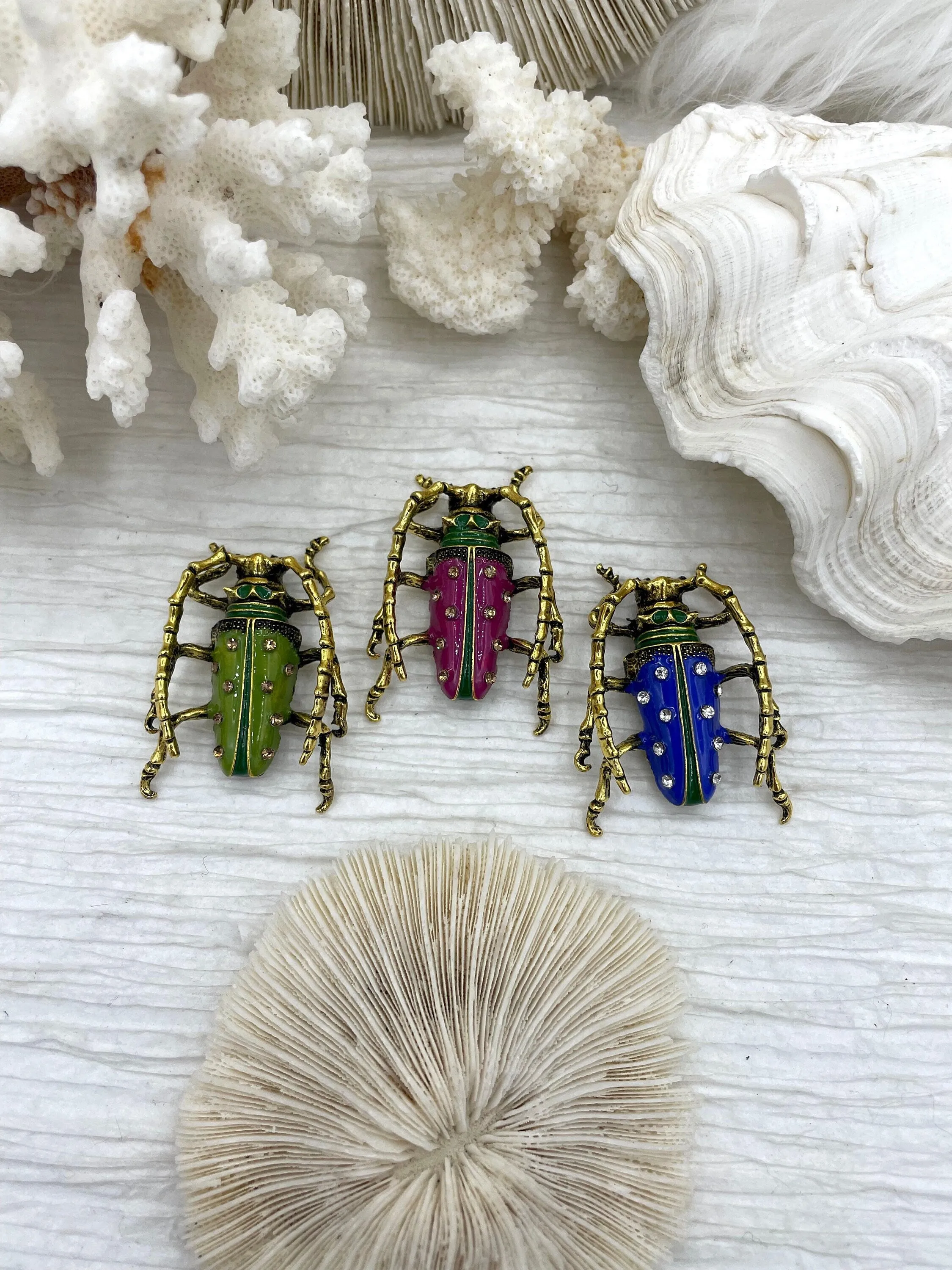 Casual Look Gorgeous Piece Beetle Charm/Pendant, Enamel Rhinestone Pendant, Gold 46mm Pendants, Insect Pendants,Bug Pendants, 3 colors Fast Ship