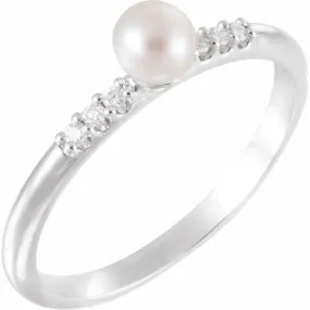 14K White Freshwater Cultured Pearl & .05 CTW Diamond Ring Fashion Classic Fashion Mood