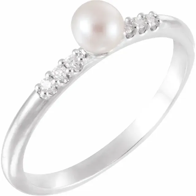 Soft Texture 14K White Freshwater Cultured Pearl & .05 CTW Diamond Ring