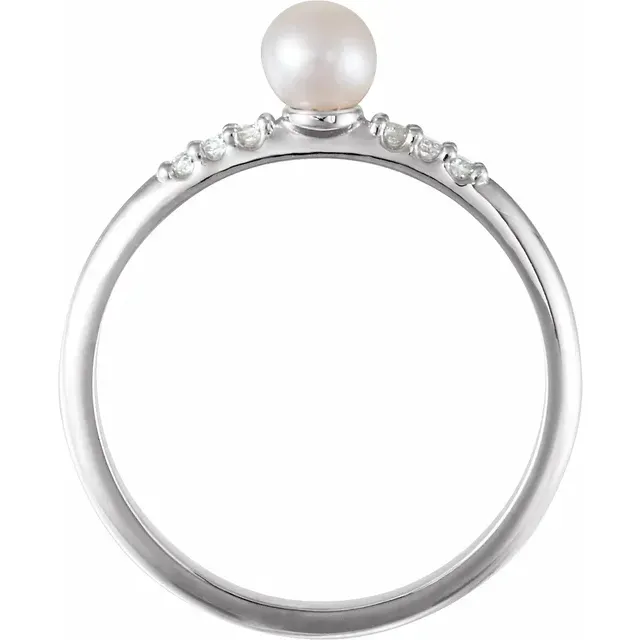 14K White Freshwater Cultured Pearl & .05 CTW Diamond Ring Chic Shine Bridal Touch