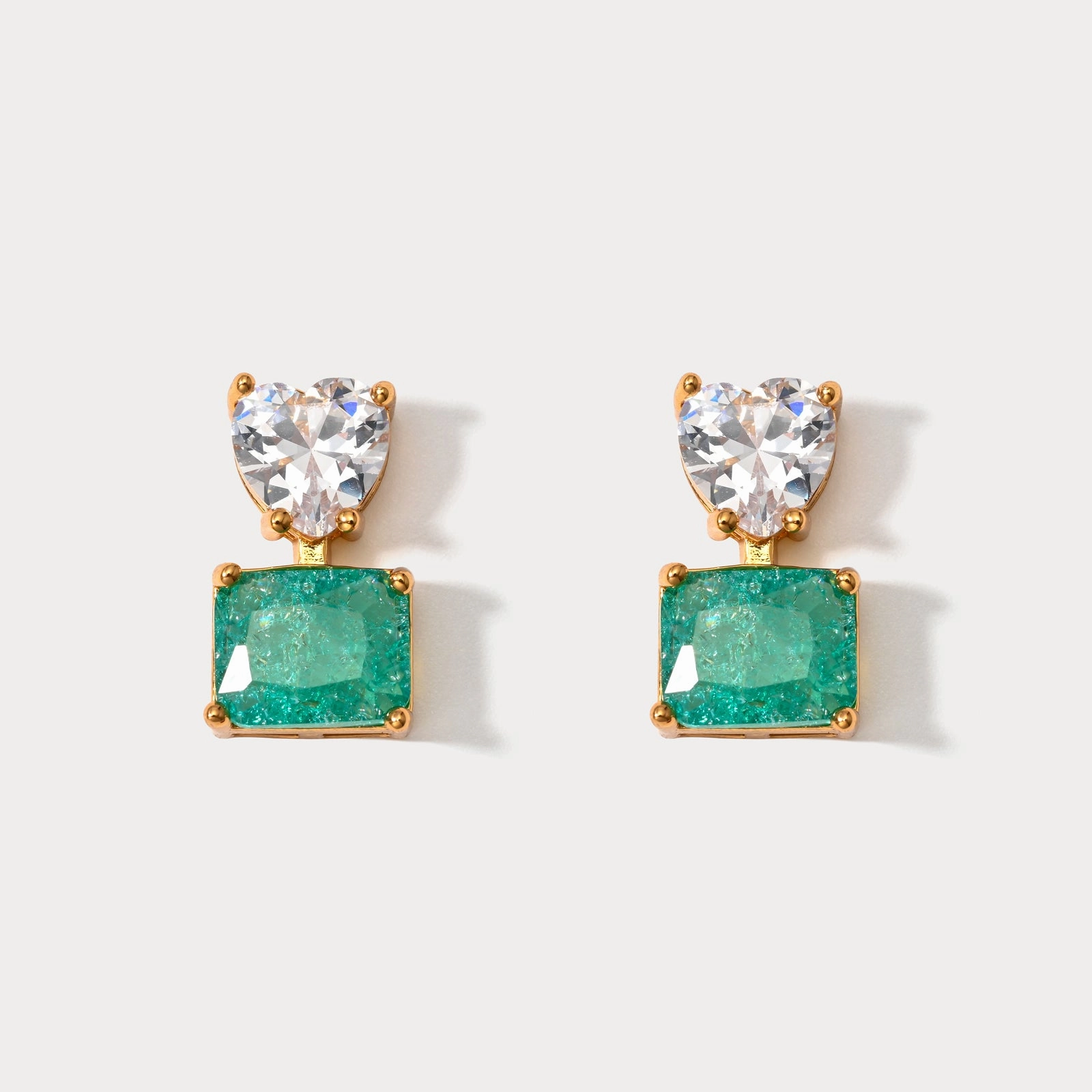 Green Zirconia Crystal Heart Earrings Allure Detail