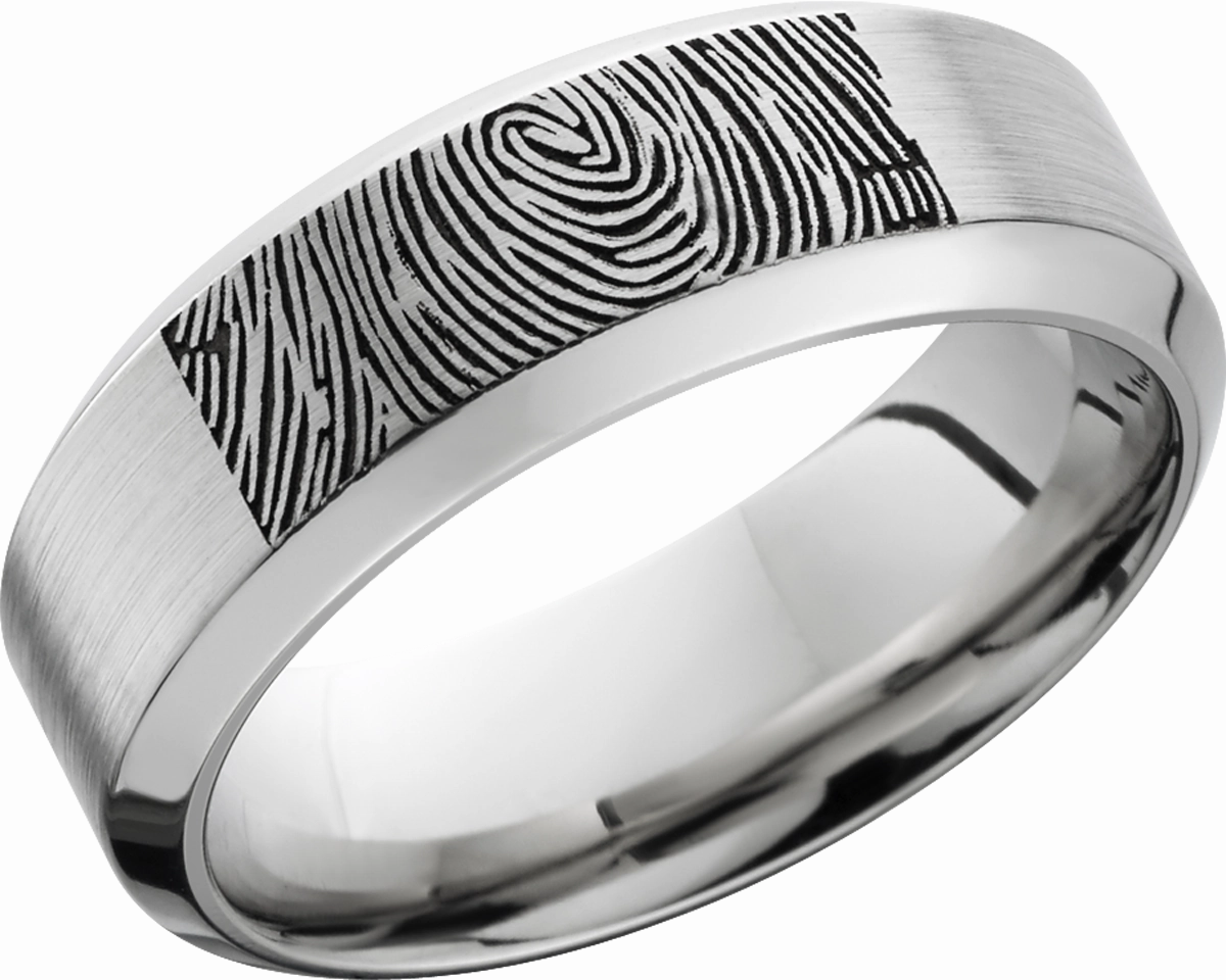 Cobalt chrome 8mm band with a laser-carved fingerprint Polished Contour Brunch Outfit