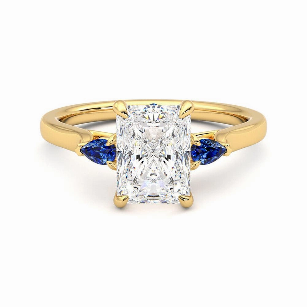 Three Stone Radiant Cut Moissanite Engagement Ring with Hidden Anniversary Stone Accent Versatile Style Elegant Choice