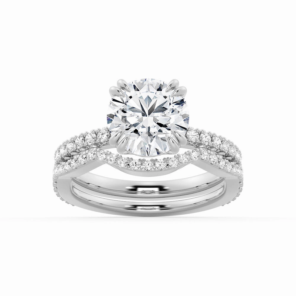 Solitaire Round Cut Engagement Ring Set With Matching Wedding Band Premium Radiance Vibrant Shine Pieces