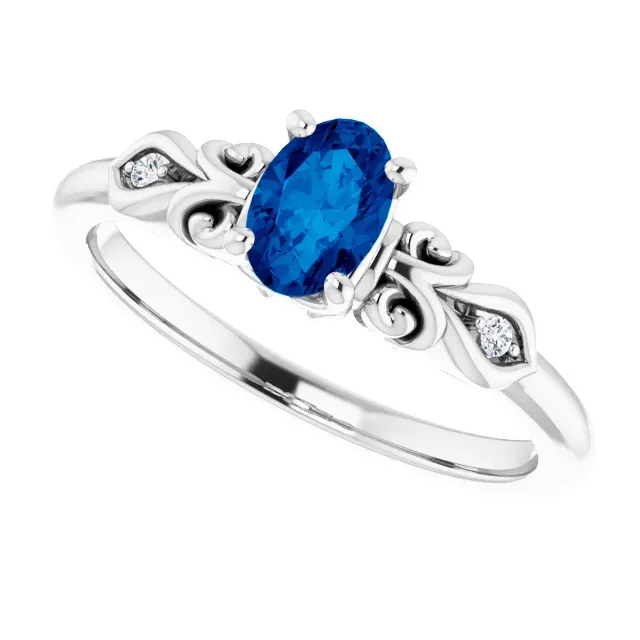 14K White Lab-Grown Sapphire & .02 CTW Diamond Ring Work Friendly Style