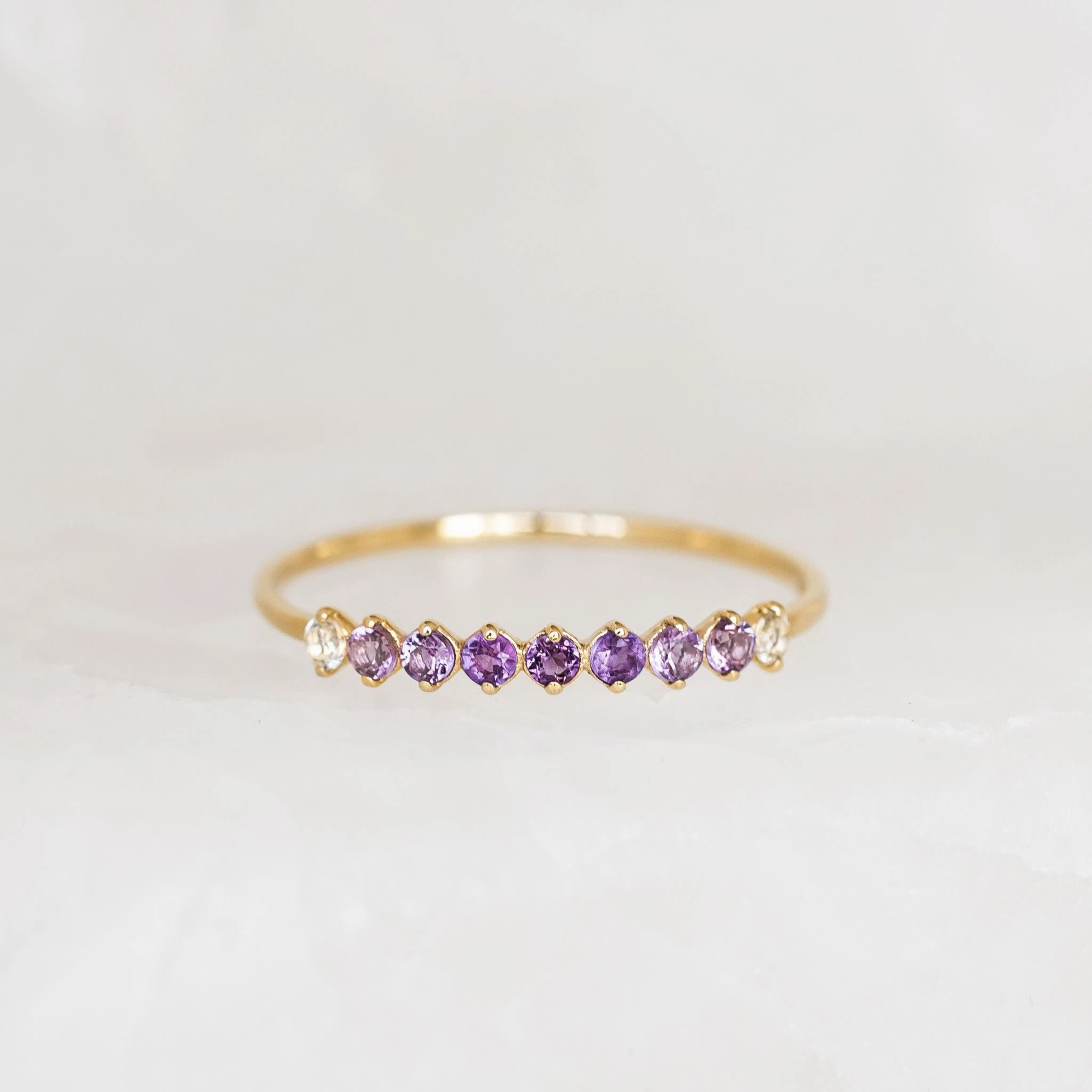 Handmade Statement February Birthstone Ring 14k Gold - Ombre Amethyst
