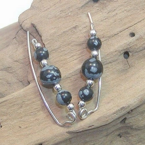 Graceful Choice Snowflake Obsidian Sterling Silver Wire Ear Sweeps - Ear Sweep 16