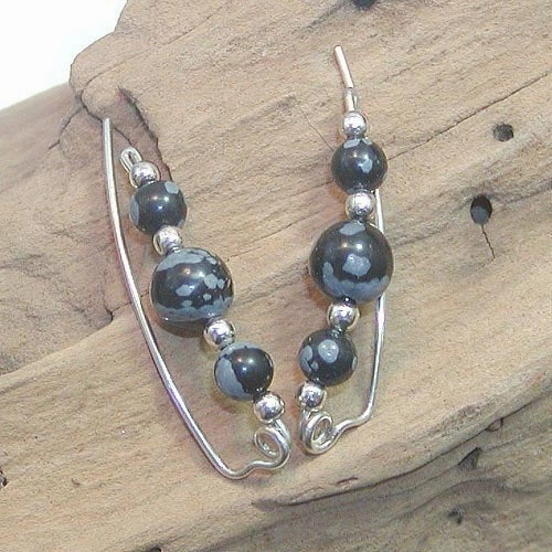 Graceful Choice Snowflake Obsidian Sterling Silver Wire Ear Sweeps - Ear Sweep 16
