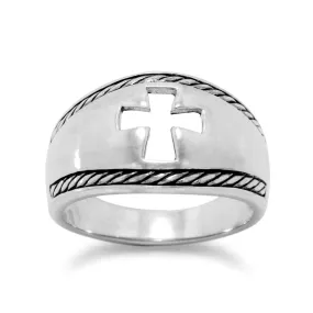 Cross Ring with Sterling Silver Cut Out Design Band Mens Womens Sizes 6 to 13 Sophisticated Shine