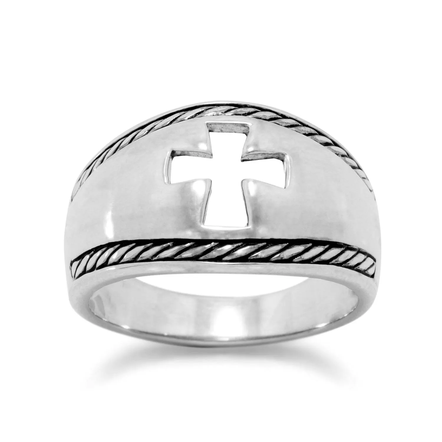 Cross Ring with Sterling Silver Cut Out Design Band Mens Womens Sizes 6 to 13 Sophisticated Shine