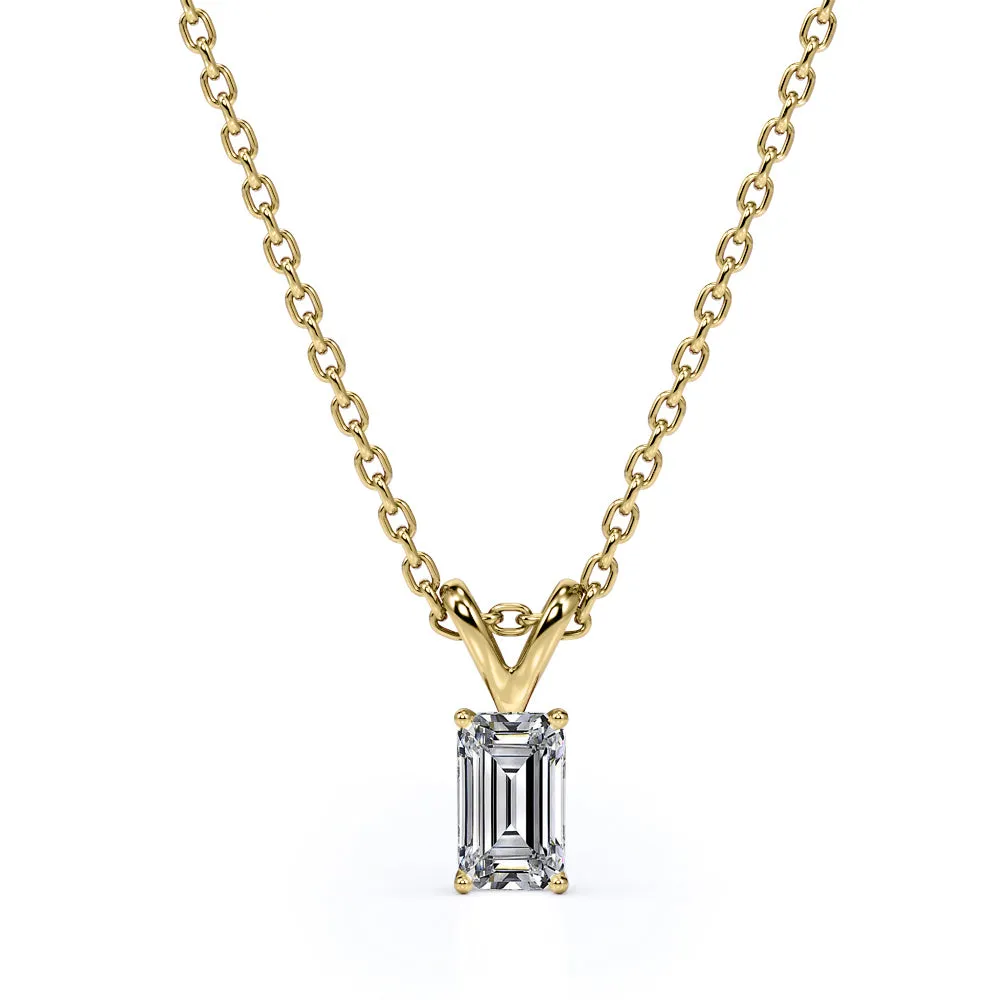 Dazzling 0.25 Carat Emerald Cut Diamond Pendant Necklace In 18K White Gold Plating Over Silver Durable Jewelry