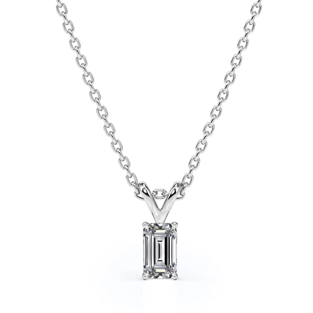 Romantic Date Dazzling 0.25 Carat Emerald Cut Diamond Pendant Necklace In 18K White Gold Plating Over Silver