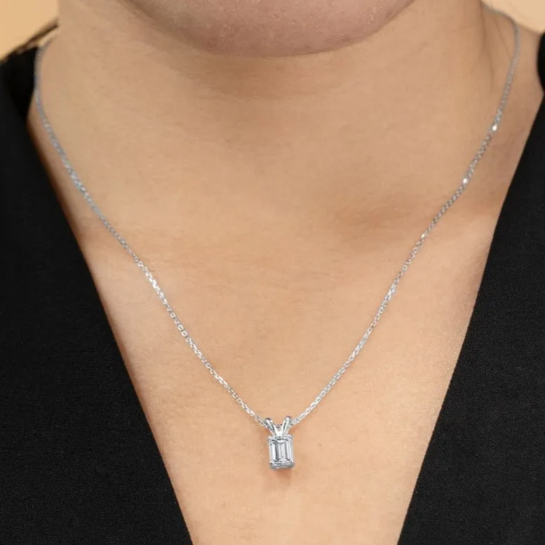 Superior Gift Superior Style Dazzling 0.25 Carat Emerald Cut Diamond Pendant Necklace In 18K White Gold Plating Over Silver