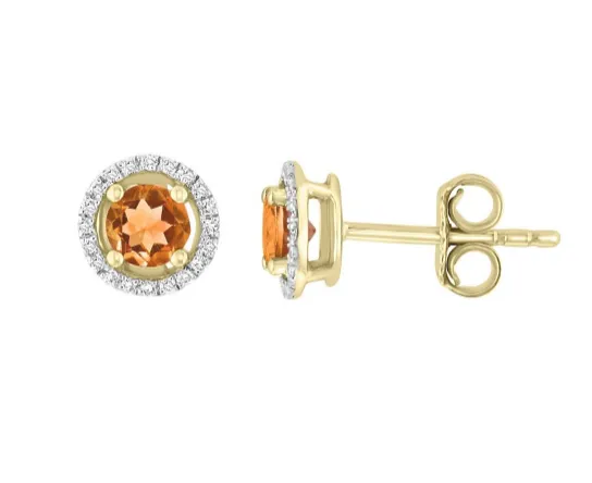 Sophisticated Pieces Bremer Jewelry Round Shape Citrine and Diamond Solitaire/Stud Earrings in 14K Yellow Gold (0.55ctw)