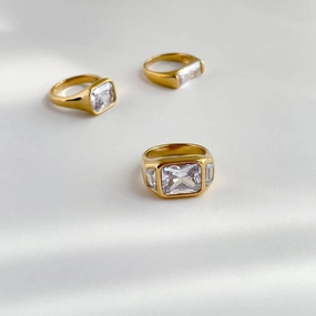 Rhinestone Signet Ring Assorted Band Everyday Accessory