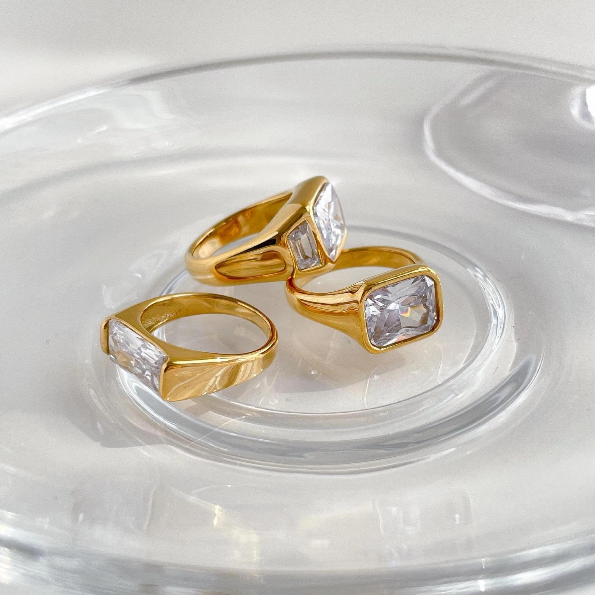 Dainty Sparkle Rhinestone Signet Ring Assorted Band