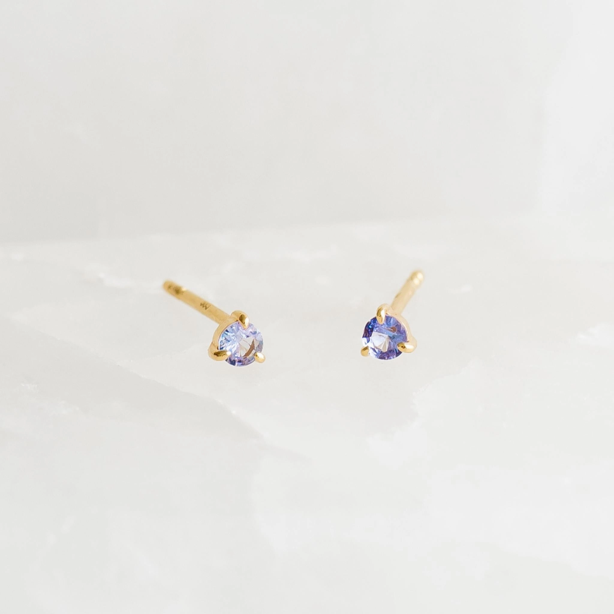 December Birthstone Stud Earrings 14k Gold - Tanzanite Refined Feature