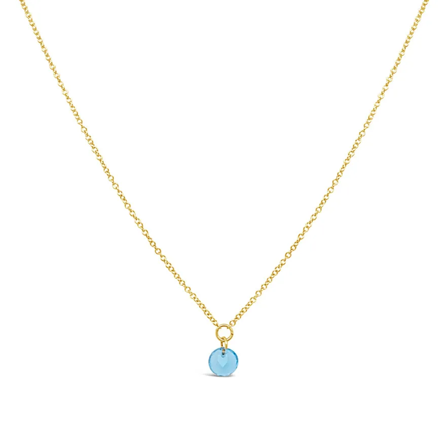Dee Berkley Round Shape Blue Topaz Solitaire Pendant with a 14K Yellow Gold Cable Link Necklace Date night Formal Set