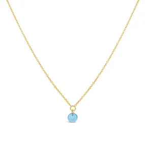 Dee Berkley Round Shape Blue Topaz Solitaire Pendant with a 14K Yellow Gold Cable Link Necklace Date night Formal Set