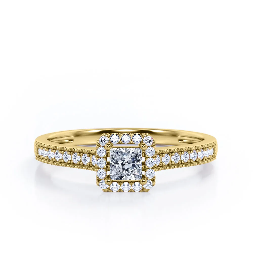 Refined Gift Vibrant Shine Finish Milgrain Bordered 1.25 Carat Princess Cut Moissanite Ring