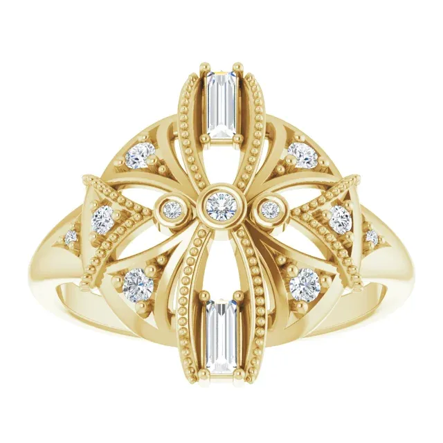 14K Yellow 1/4 CTW Diamond Vintage-Inspired Ring Creative Present