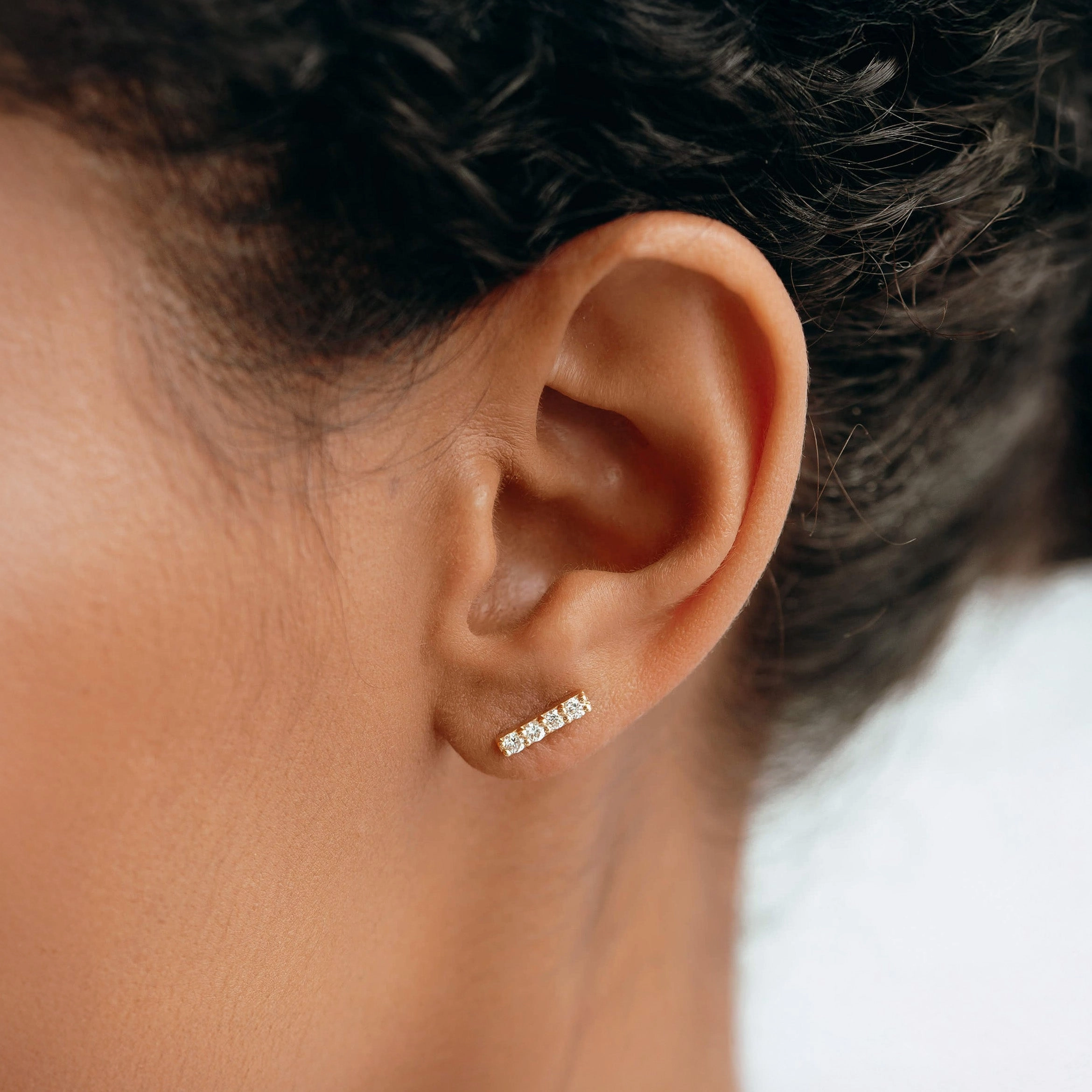 14k Yellow Gold Diamond Bar Stud Earrings - Lucia Daily Detail