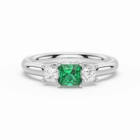 Lab Grown Emerald and Princess Cut Diamond Three Stone Ring Detail Pop Versatile Fit