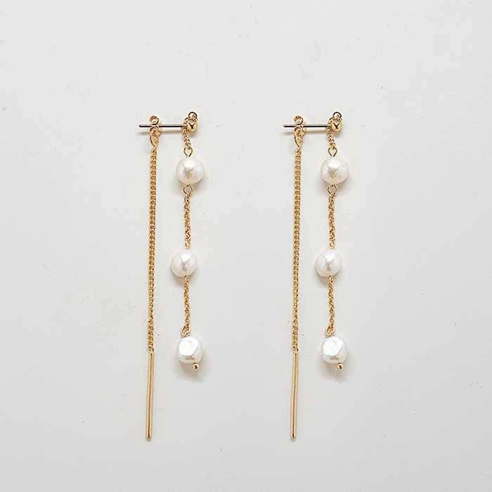 Gold Pearl Chain Drop Earrings Vibrant Colors