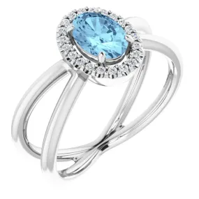 Coated Material Polished Structure 14K White Aquamarine & 1/10 CTW Diamond Ring